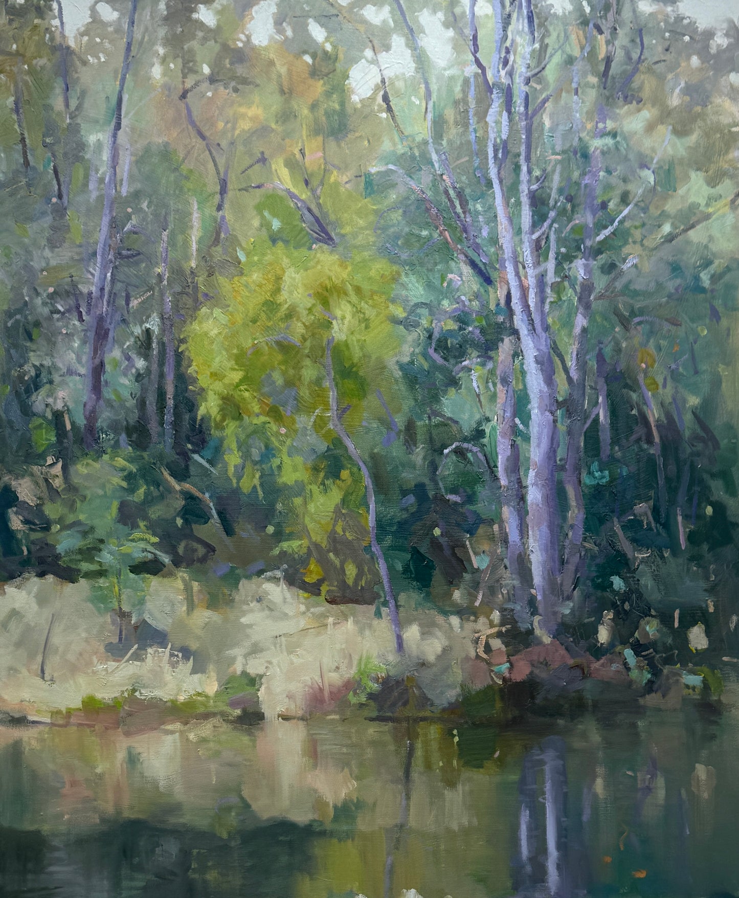 Riverbank, 102cm x 122cm, oil on canvas, framed