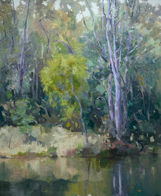 Riverbank, 102cm x 122cm, oil on canvas, framed