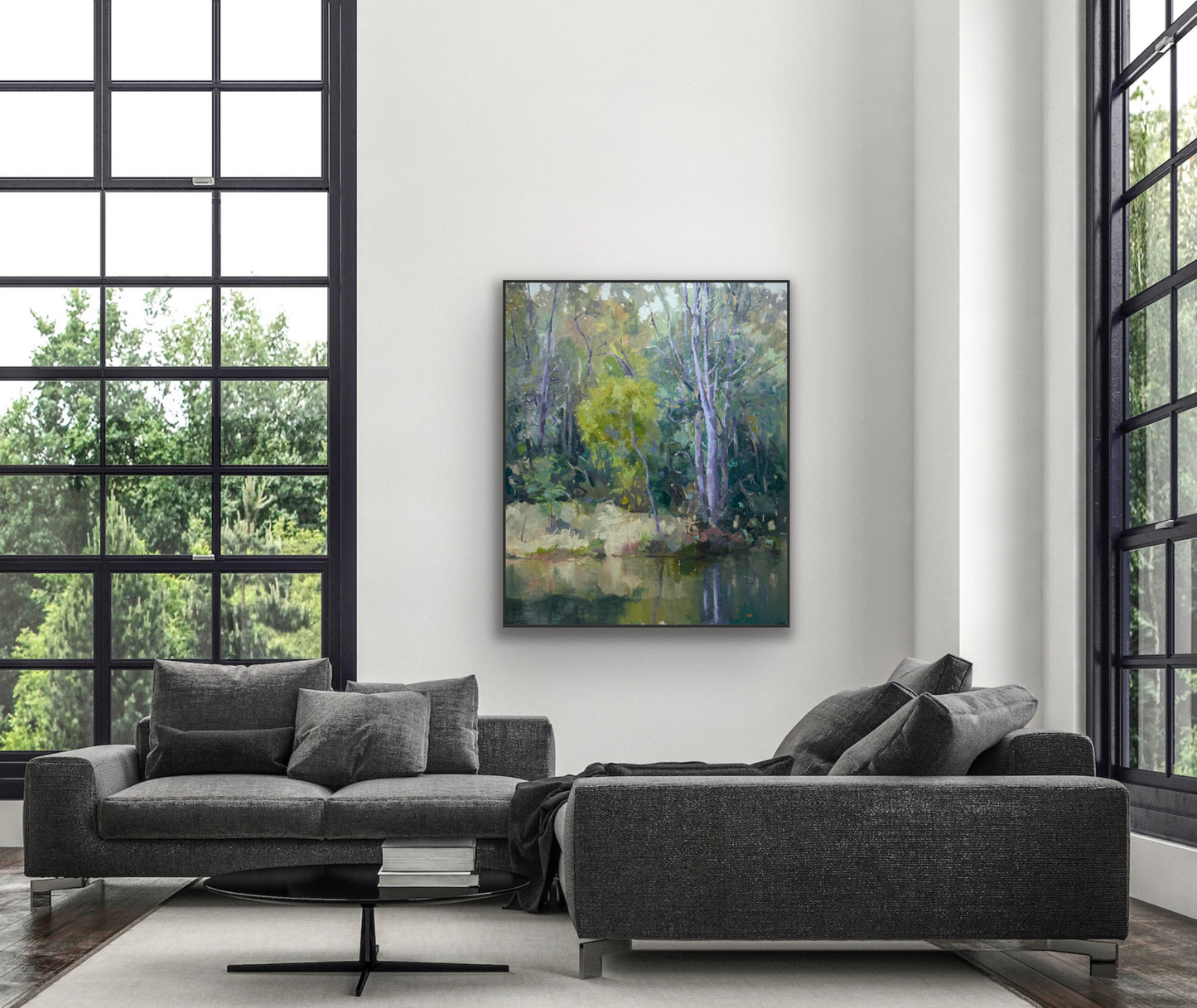 Riverbank, 102cm x 122cm, oil on canvas, framed
