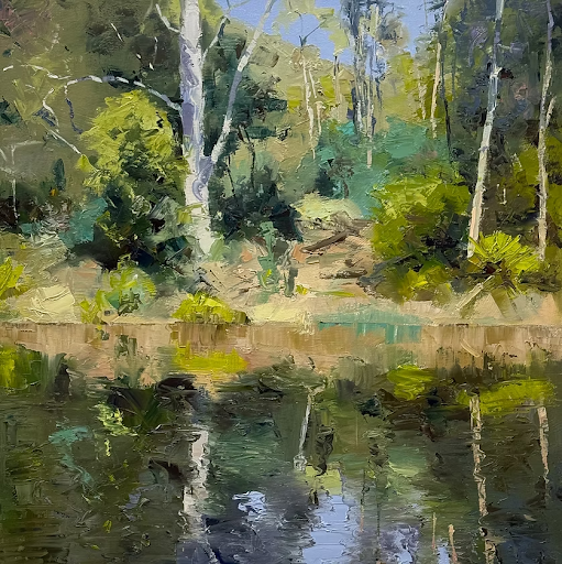 Riverbank Reflections 3 , 71cm x 71cm, oil on canvas, framed
