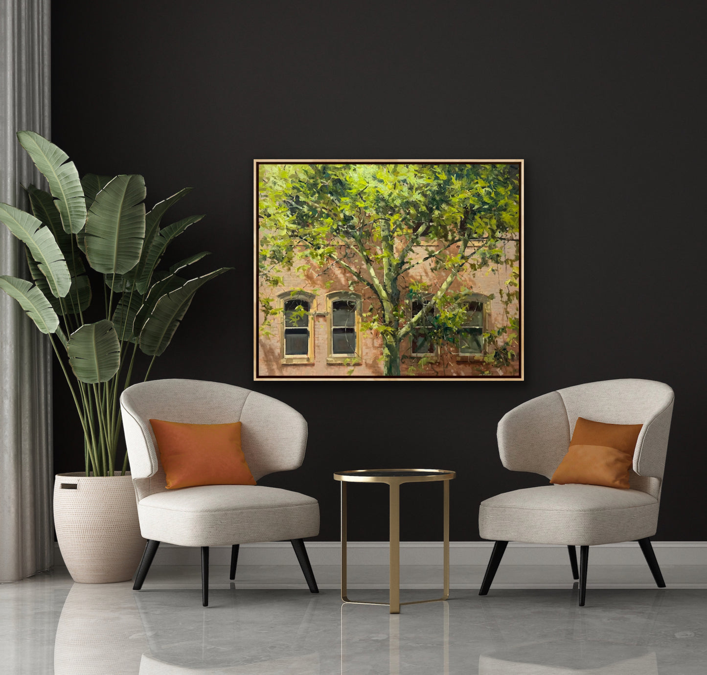 Summer, brick facade, 92cm X 112cm, oil on canvas, framed