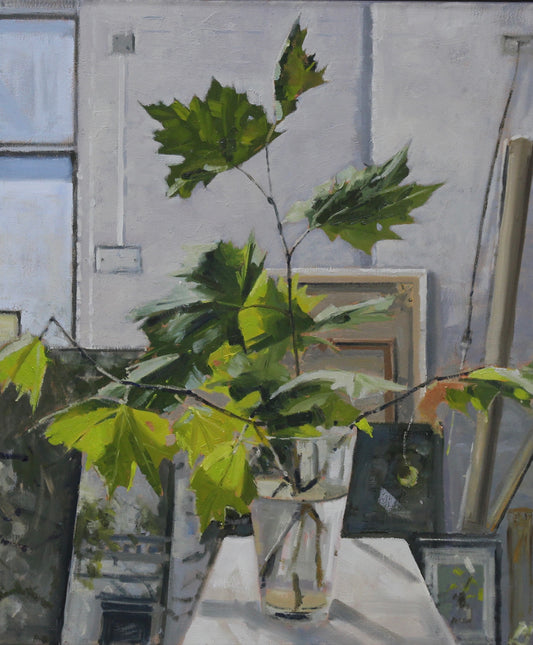 Artist's studio, early morning 66 x 56cm, oil on canvas, framed